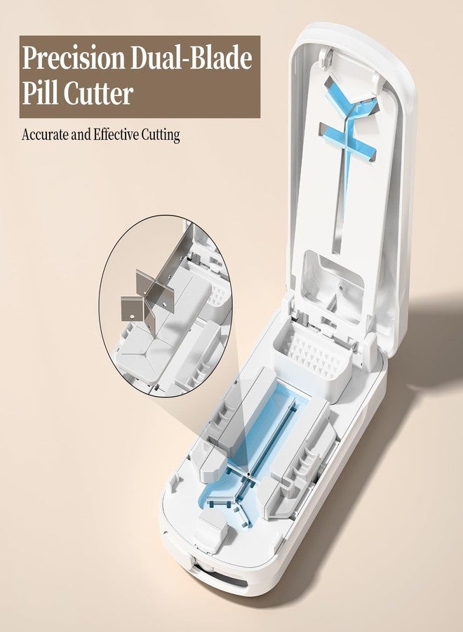 Daviky Pill Cutter Splitter for Small & Tiny Pills, Dual Safety Blades, Adjustable Centering Slot, Precise 1/2 1/3 1/4 Tablet Cutter, Built-in Storage, Portable & Senior-Friendly - Image 2